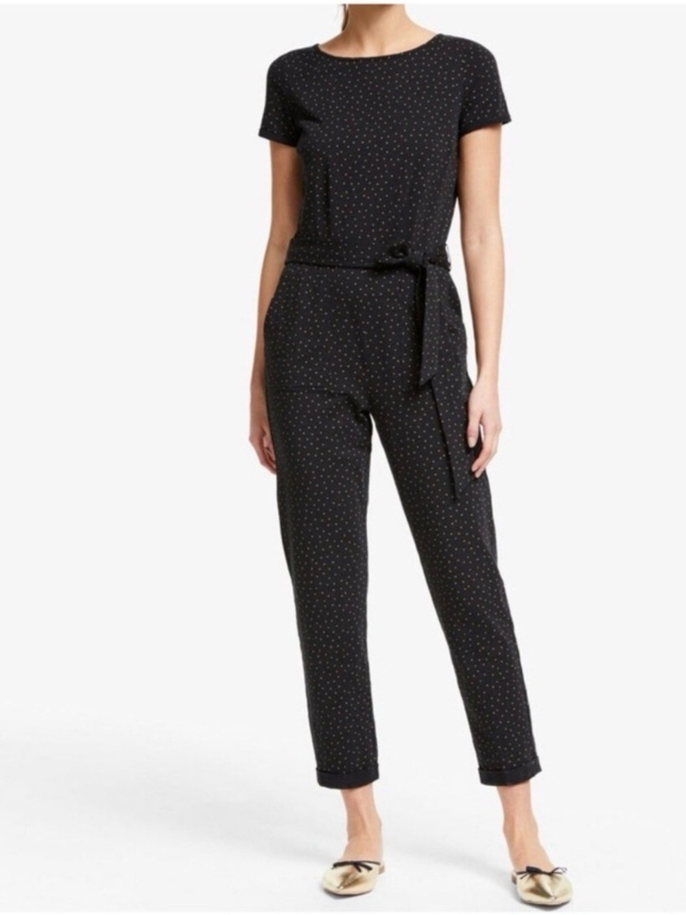 Boden 10 Caitlyn polkadot 100% cotton belted softcore boho short sleeve jumpsuit